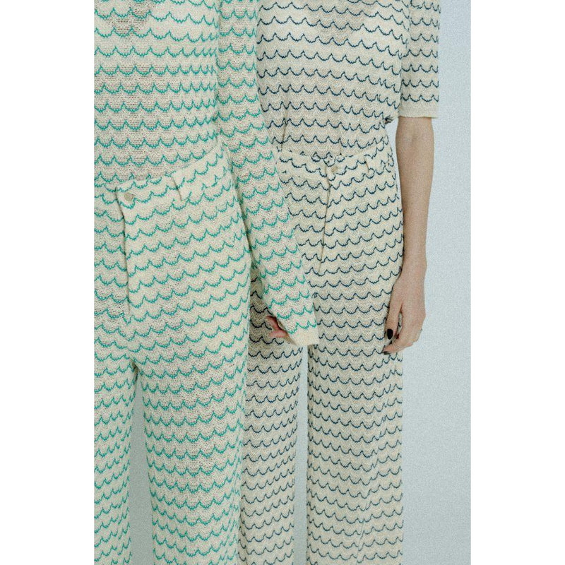 Light Weight Cotton Knit Long Wide Trousers Marine.