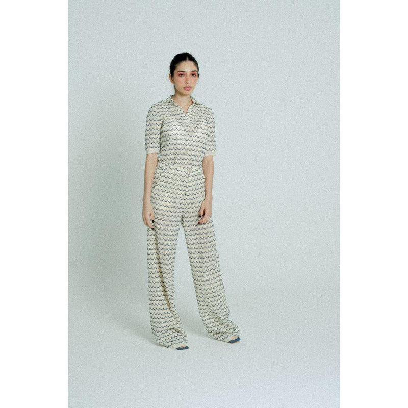 Light Weight Cotton Knit Long Wide Trousers Marine.