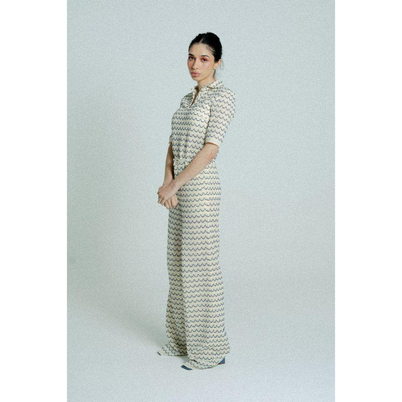 Light Weight Cotton Knit Long Wide Trousers Marine.