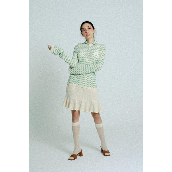 Light Weight Cotton Knit Skirt with Ruffled Hem Sand.