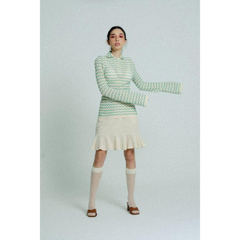 Light Weight Cotton Knit Skirt with Ruffled Hem Sand.