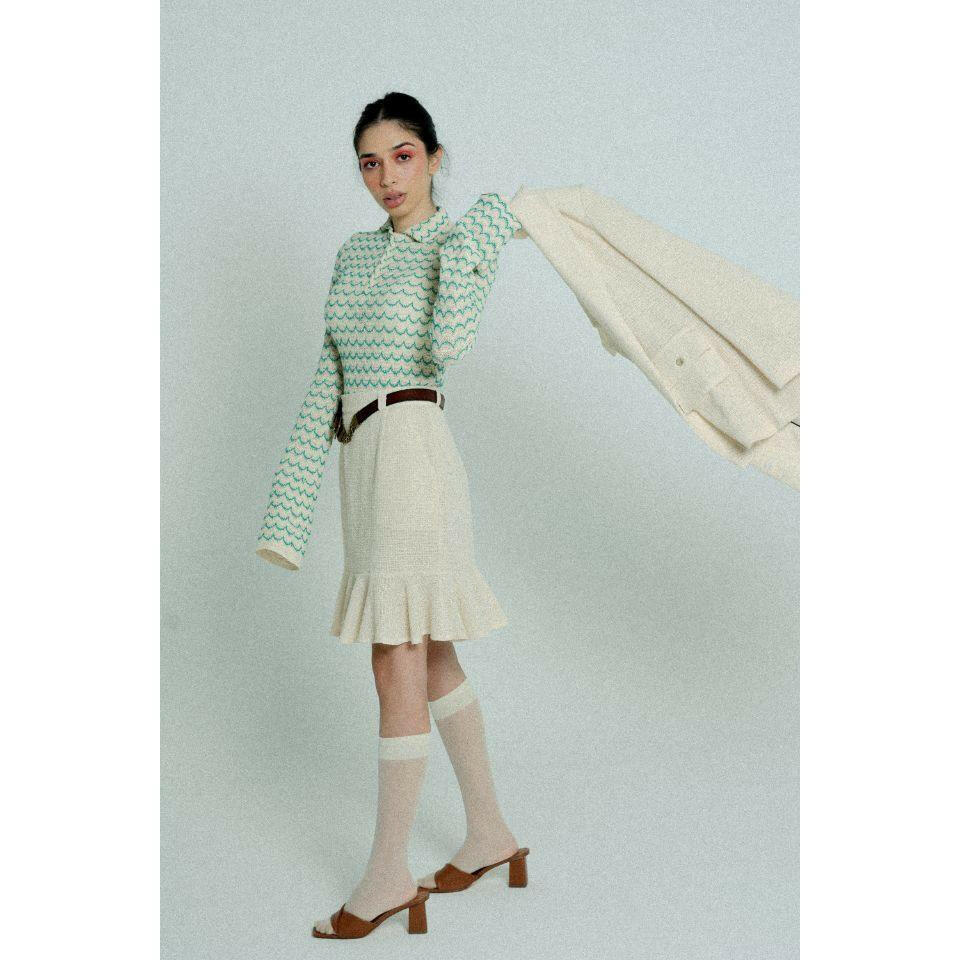 Light Weight Cotton Knit Skirt with Ruffled Hem Sand.