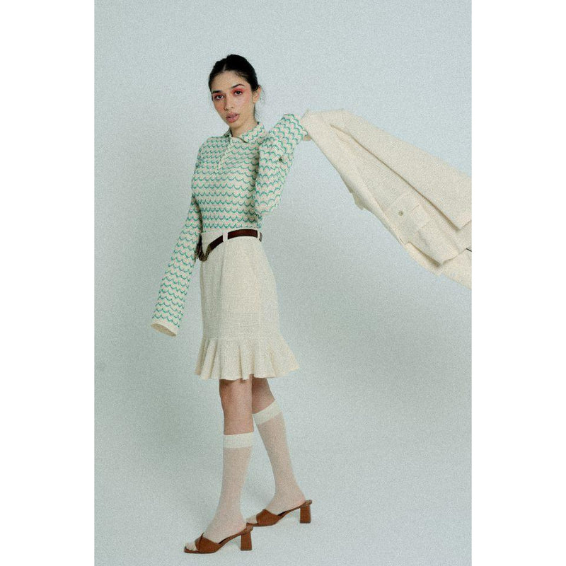 Light Weight Cotton Knit Skirt with Ruffled Hem Sand.