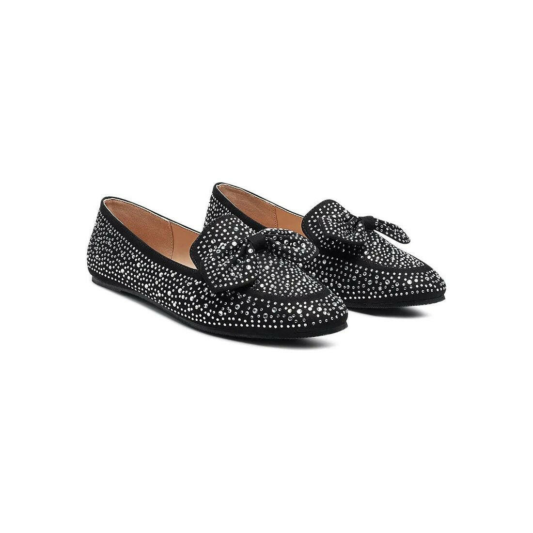 Dewdrops Embellished Casual Bow Loafers.