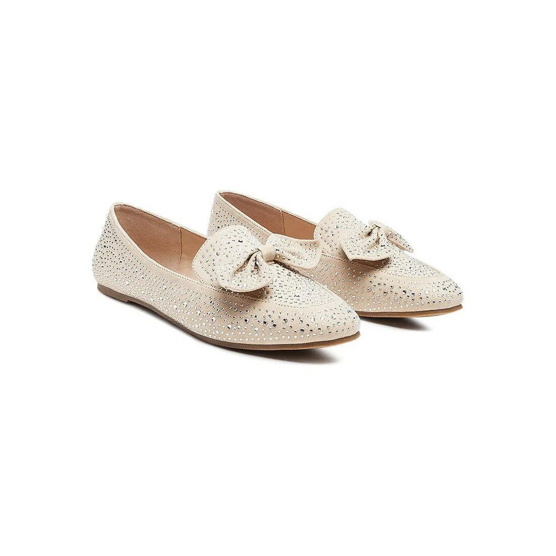 Dewdrops Embellished Casual Bow Loafers.