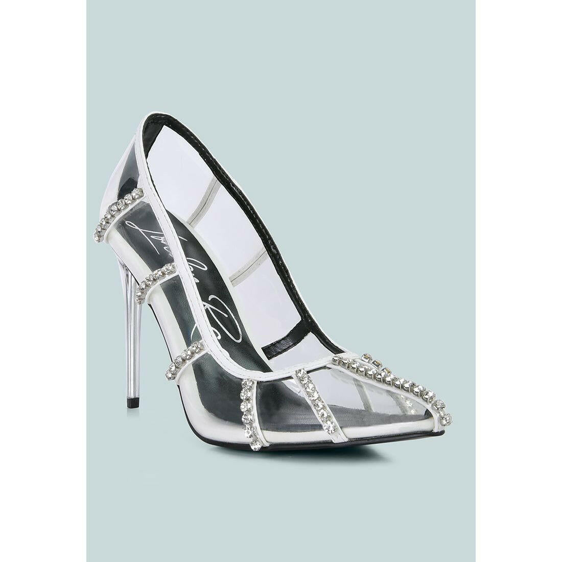 Diamante Clear Stiletto Heel Pumps.