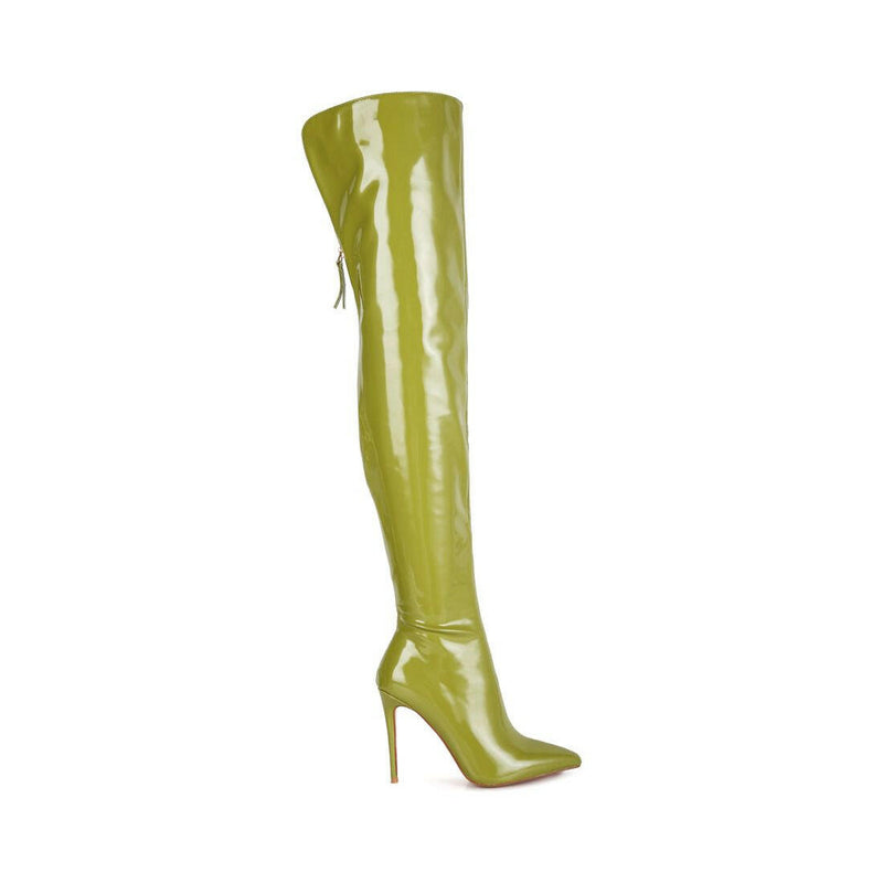 eclectic patent pu long stiletto boots.