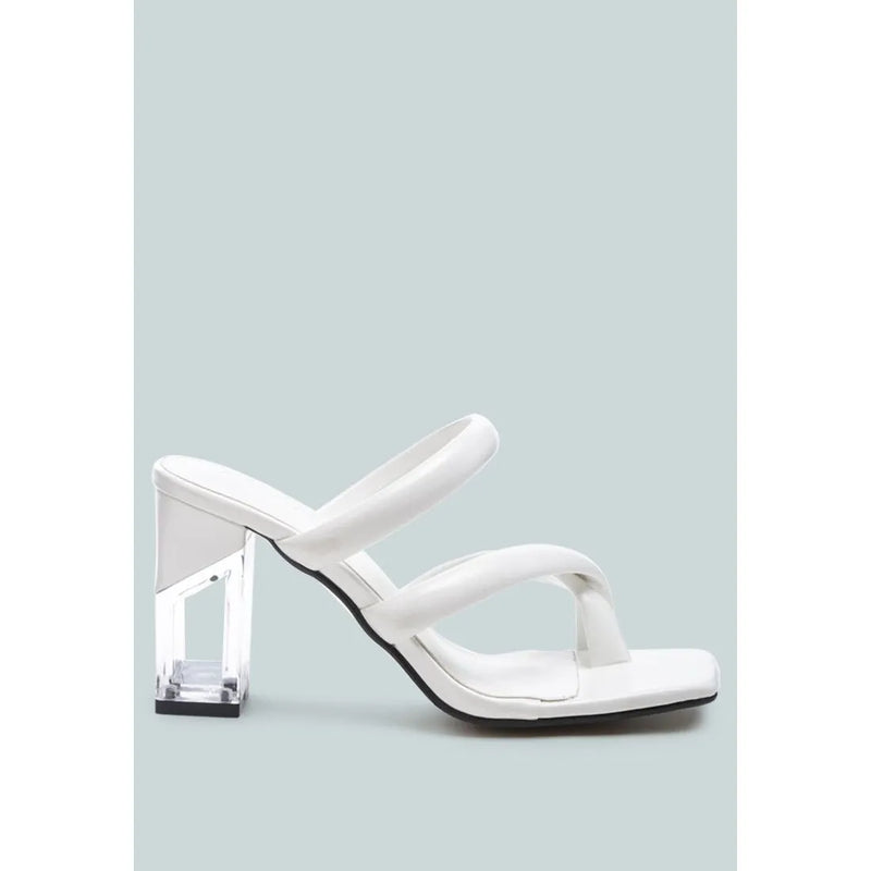 erised clear block heel cross strap sandals.