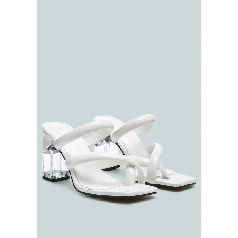 erised clear block heel cross strap sandals.