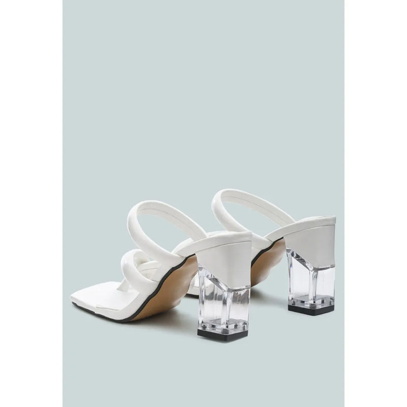 erised clear block heel cross strap sandals.