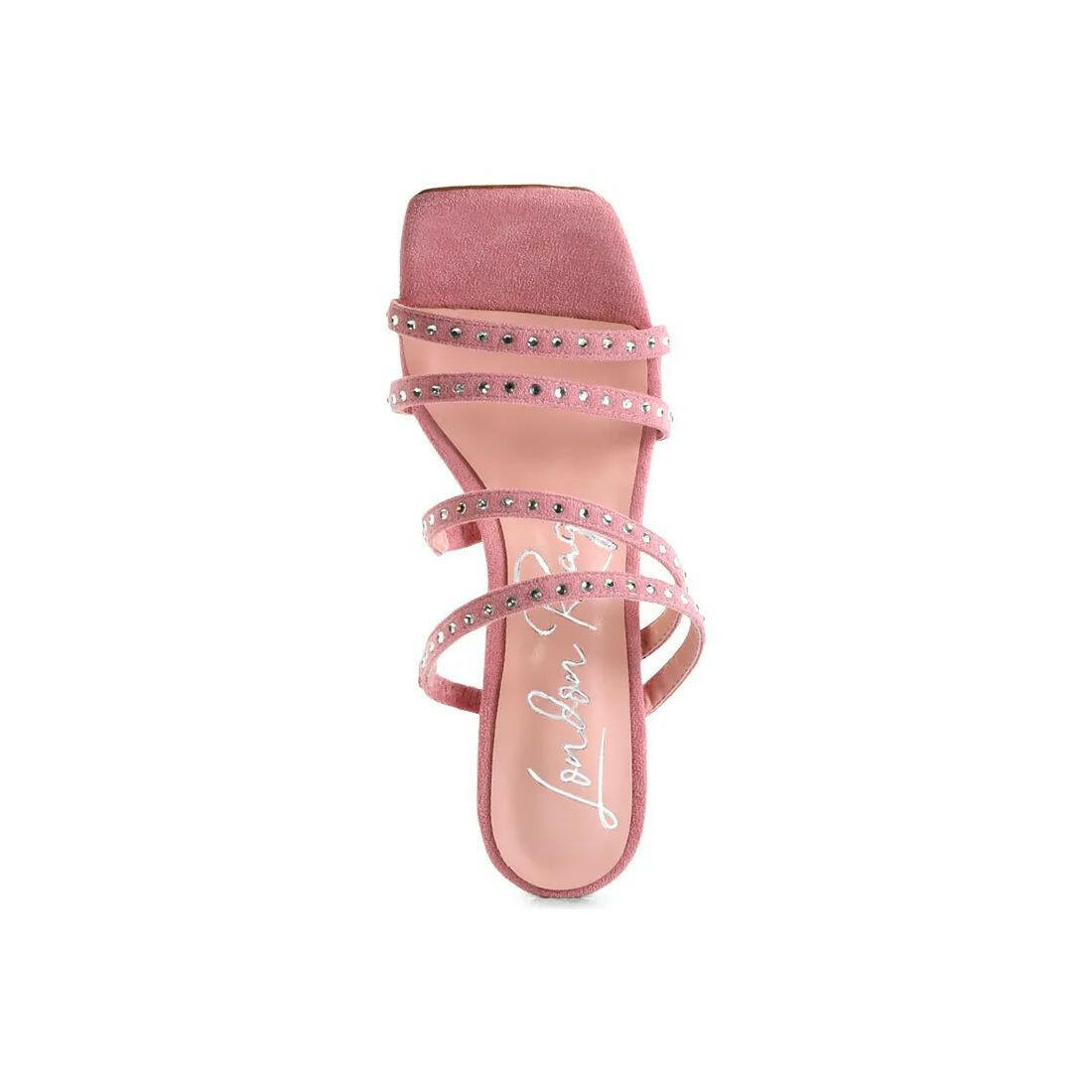 Face Me Studded Spool Heel Multi Strap Sandals.