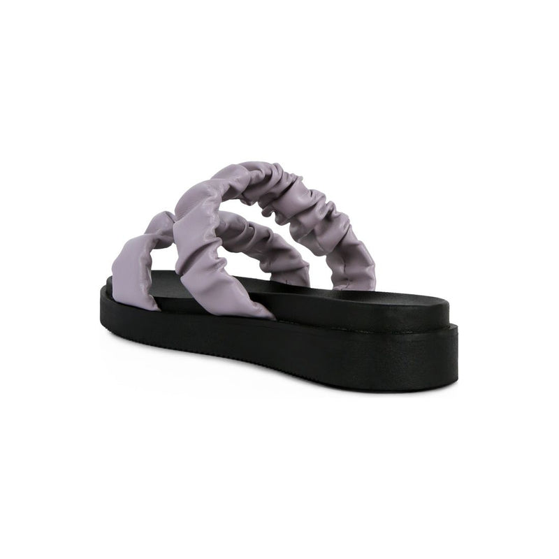 Faux Leather Ruched Strap Platform Sandals.