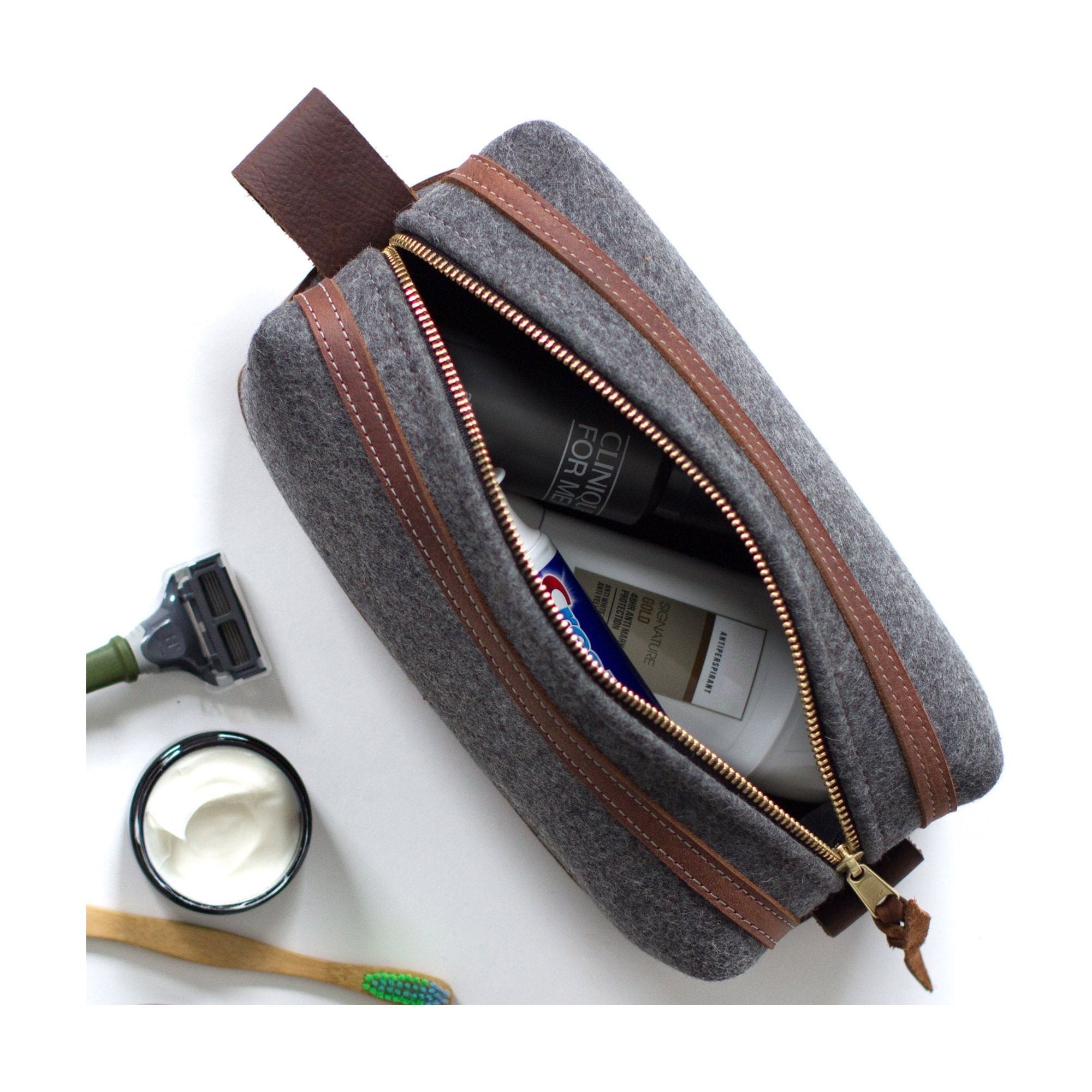 Felt & Leather Toiletry Bag.