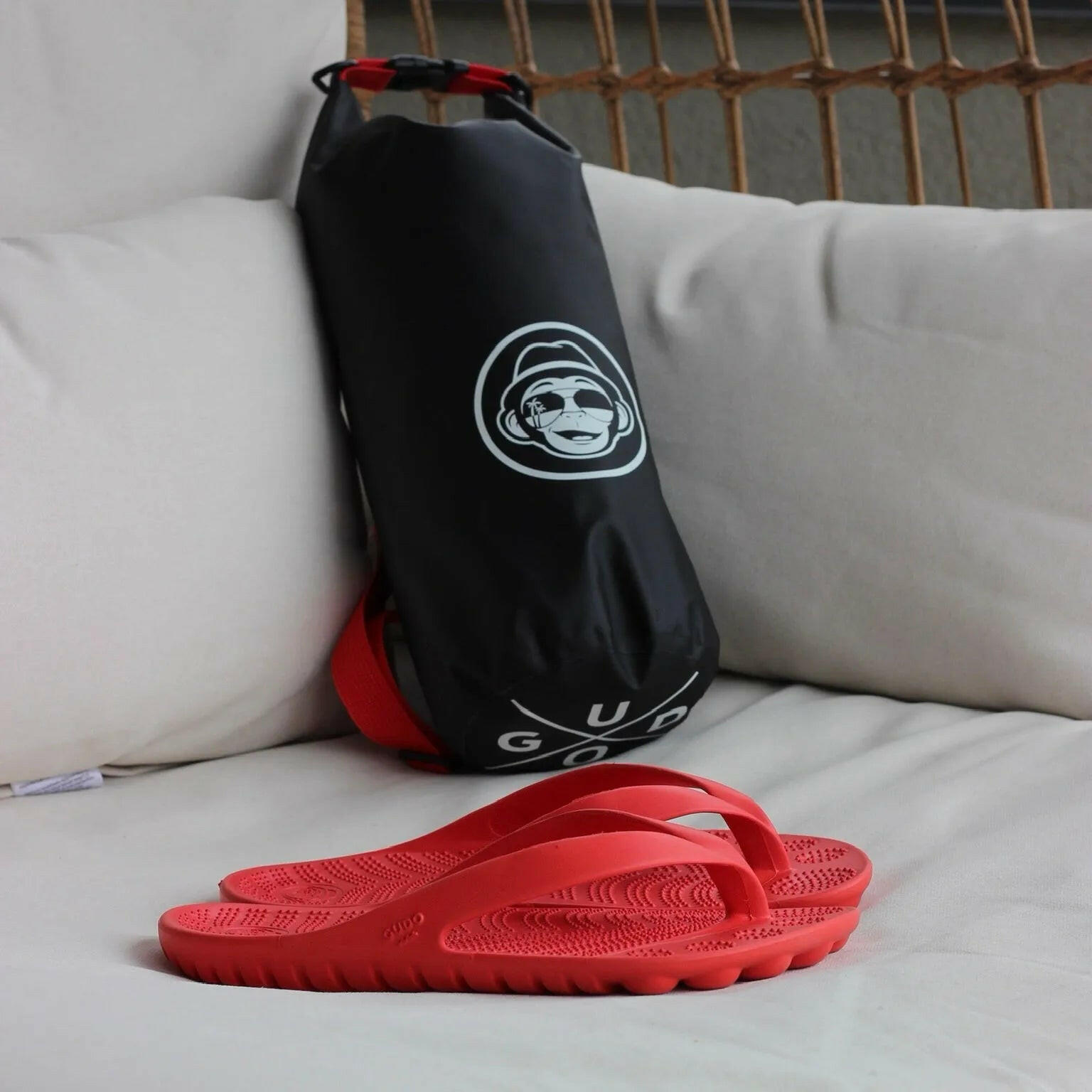 Fire Red Flip Flops & Drybag by GUDO.