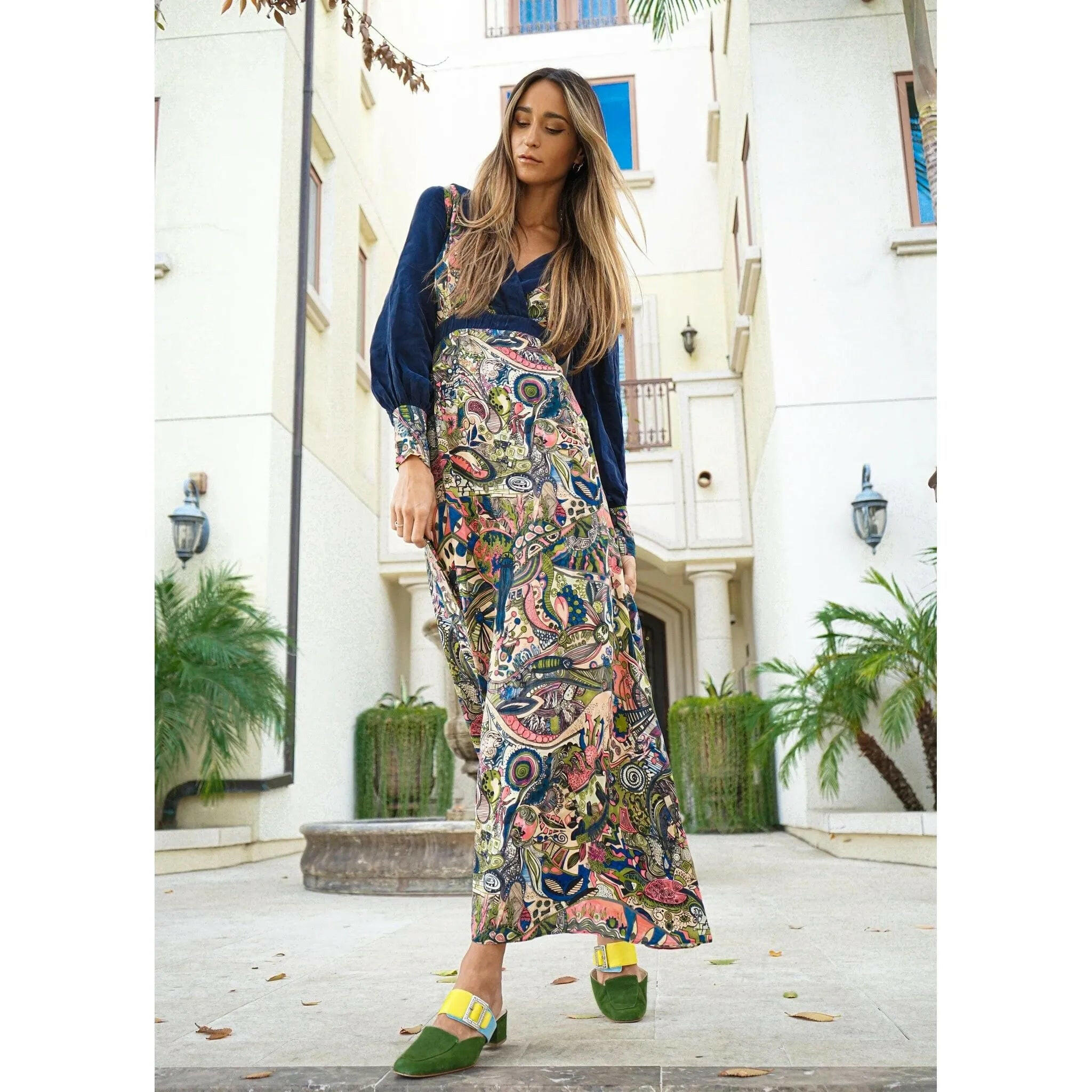 Printed Long Sleeve Maxi Dress.