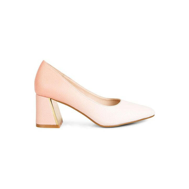 harlow metallic accent block heel pumps.