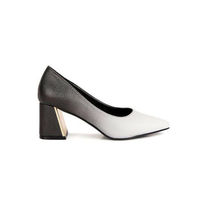 harlow metallic accent block heel pumps.