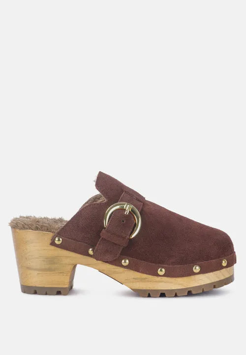 Prunus Buckled Suede Mule Clogs