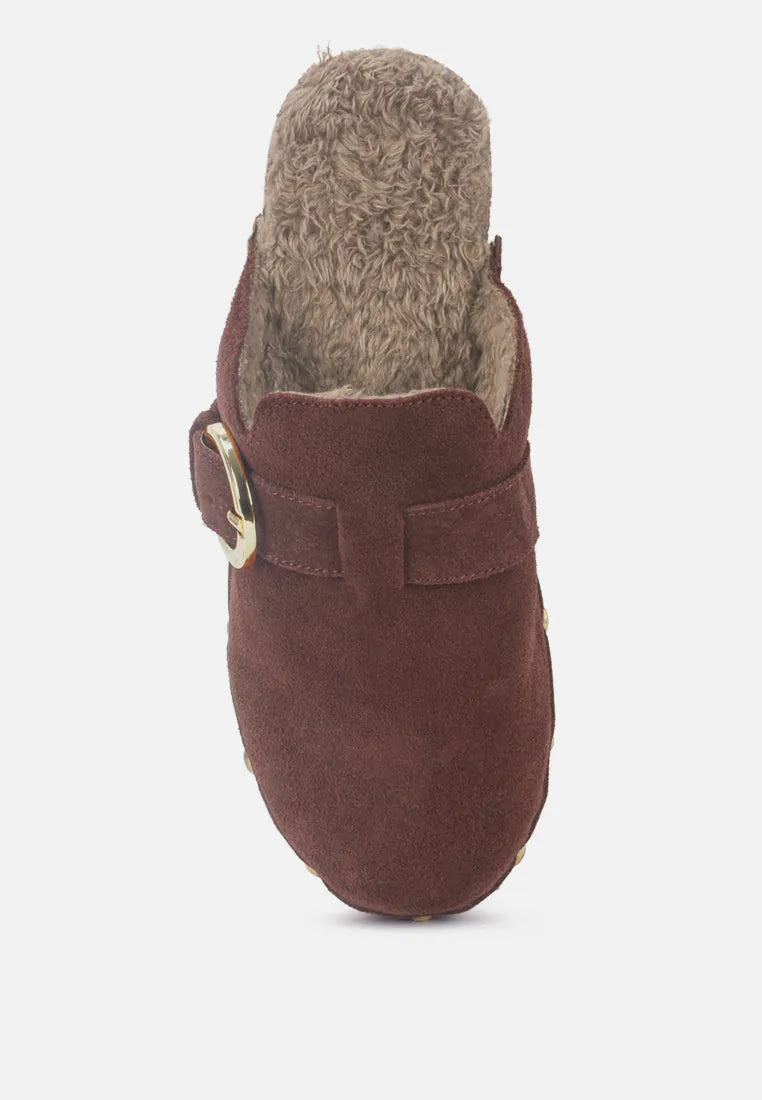 Prunus Buckled Suede Mule Clogs