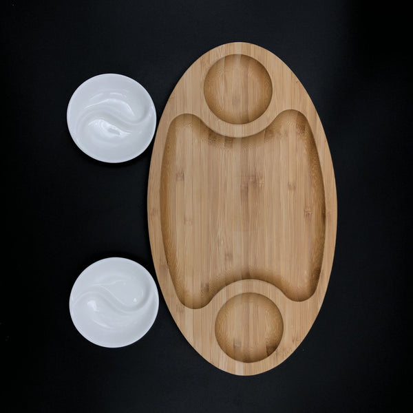 Fine Porcelain & Bamboo Serving Tray Set