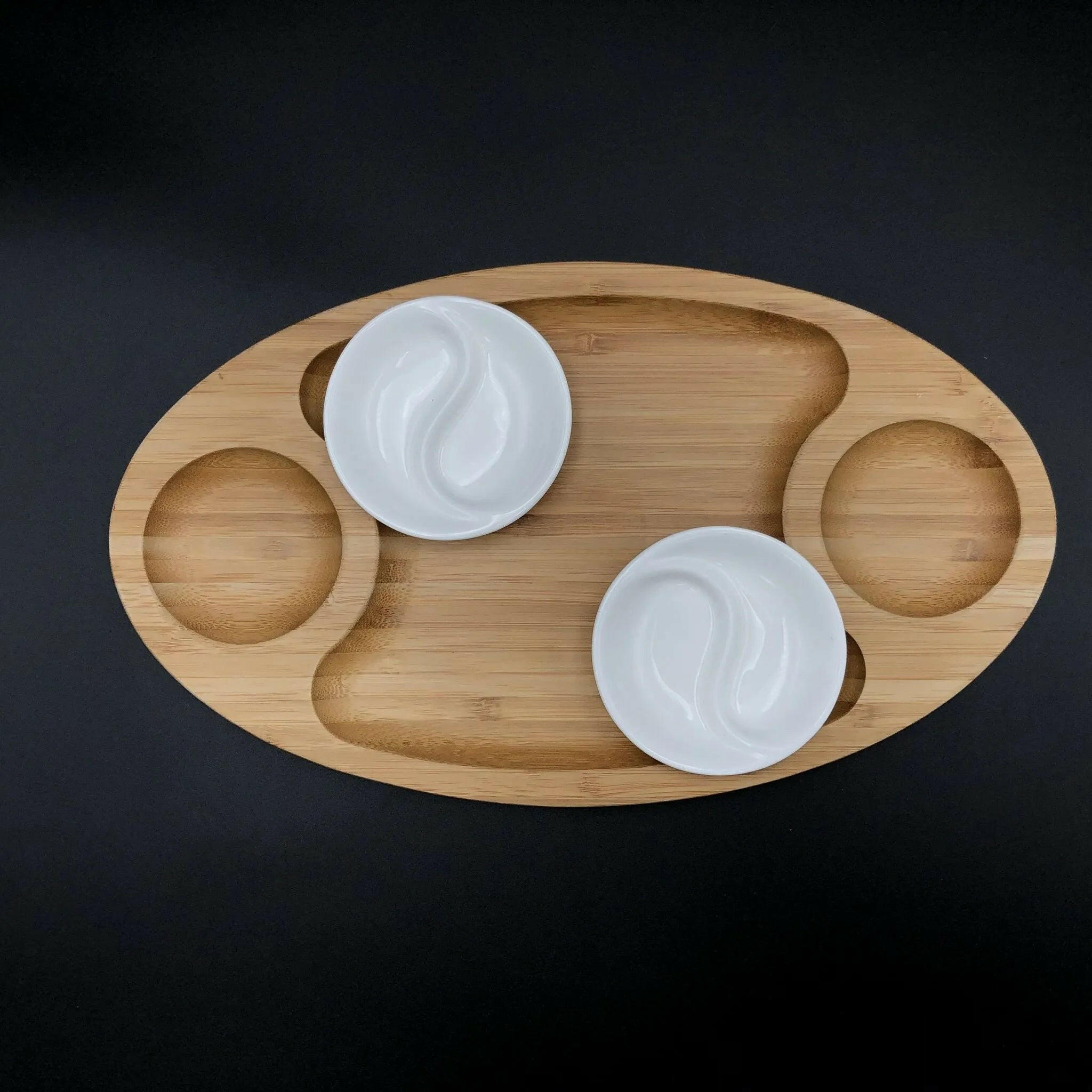 Fine Porcelain & Bamboo Serving Tray Set.