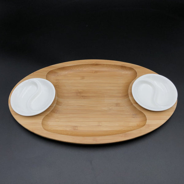 Fine Porcelain & Bamboo Serving Tray Set