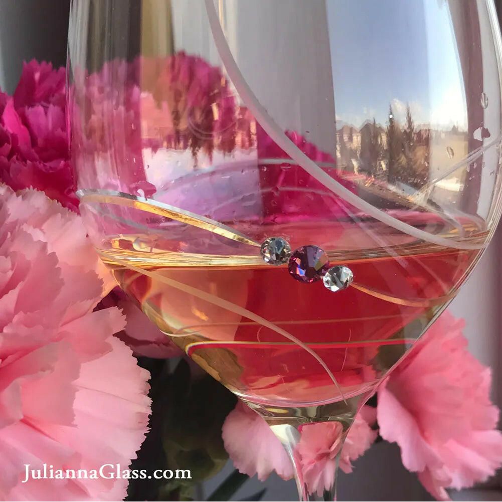 Pink Ribbon White Wine Glasses - Set of 2 Gift Box.