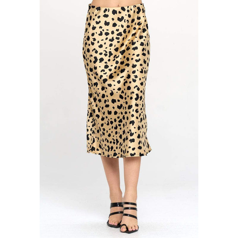 Leopard Print Satin Midi Skirt.