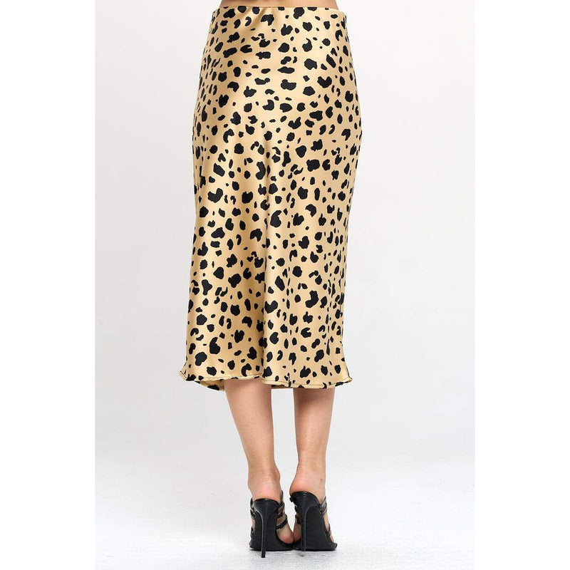 Leopard Print Satin Midi Skirt.