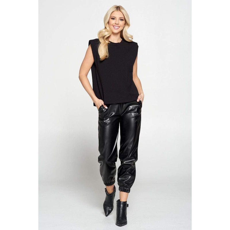 Black Faux Leather Pants with Pockets.