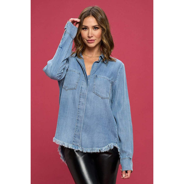 Washed Tencel Light Denim Blouse.