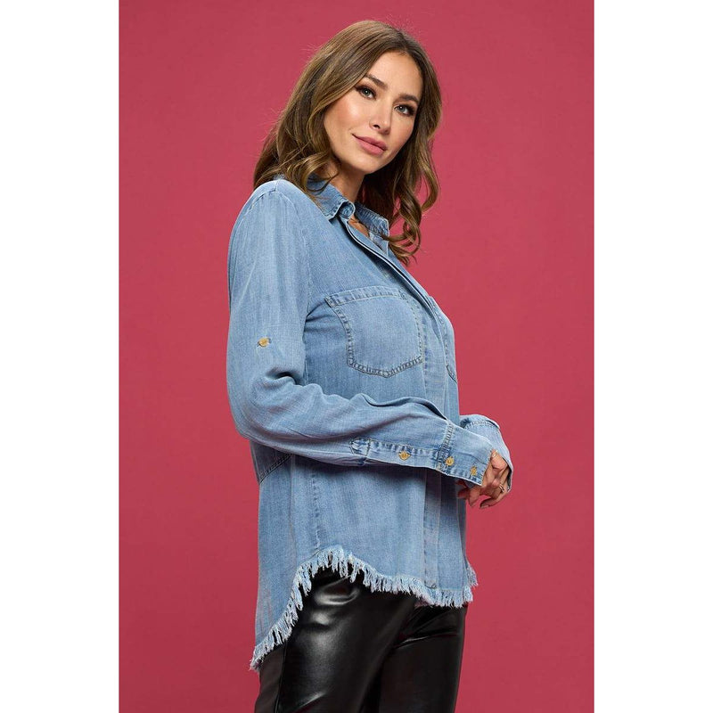 Washed Tencel Light Denim Blouse.