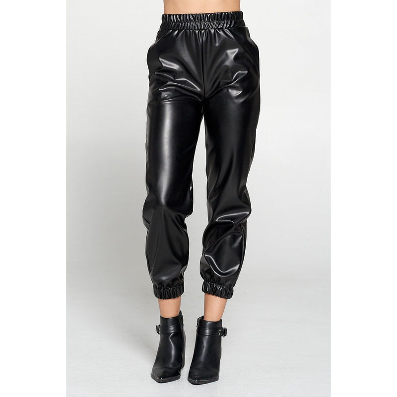 Black Faux Leather Pants with Pockets.