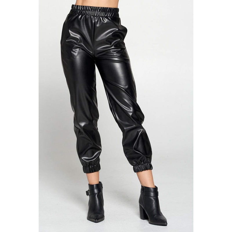 Black Faux Leather Pants with Pockets.