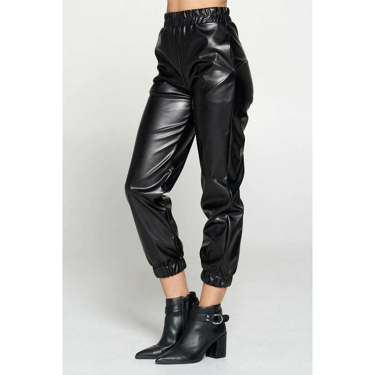 Black Faux Leather Pants with Pockets.