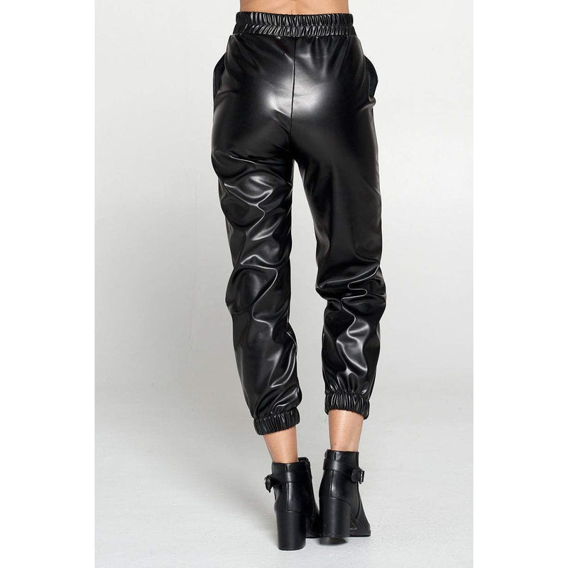 Black Faux Leather Pants with Pockets.