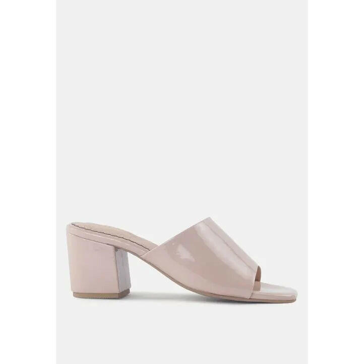 Dumpllin Patent Faux Leather Slip-On Block Heel Sandals.