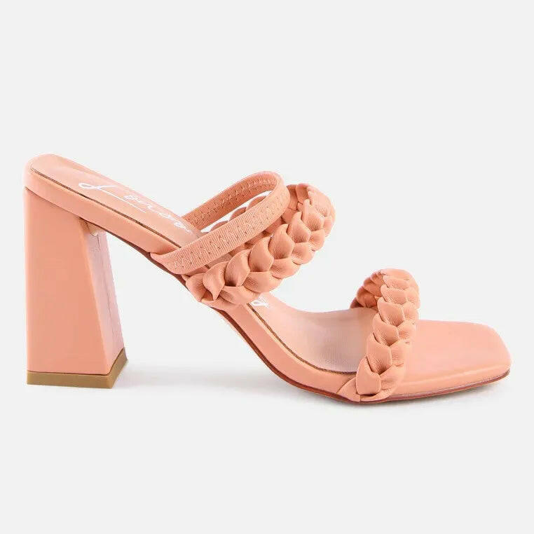 Arnie Dual Braided Strap Block Heel Sandals.