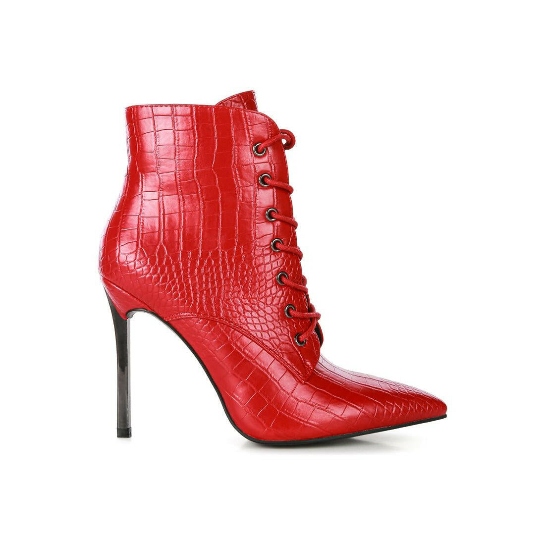 Escala Croc Lace-up Stiletto Boots.