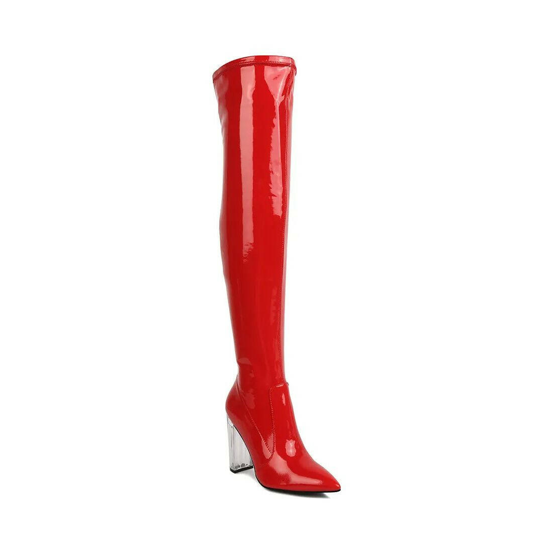 Noire Patent PU Thigh High Long Boots.