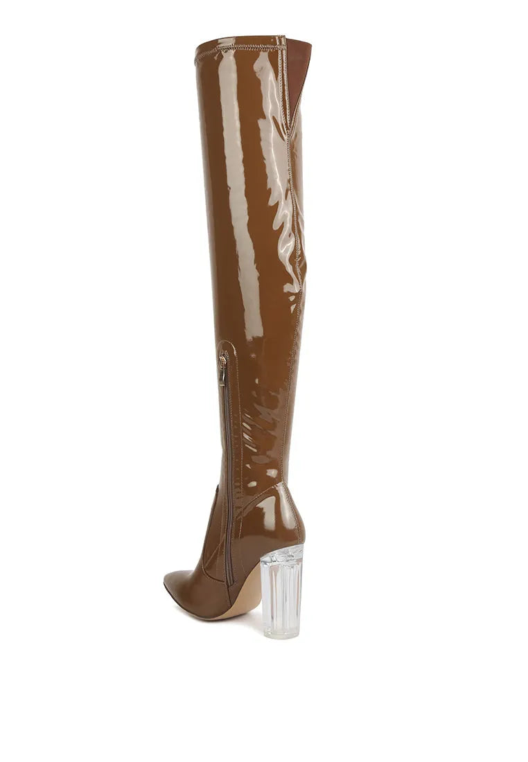 Noire Patent PU Thigh High Long Boots