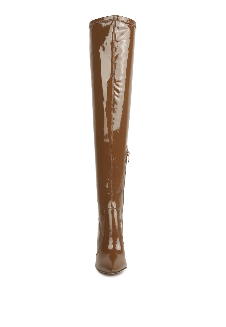 Noire Patent PU Thigh High Long Boots