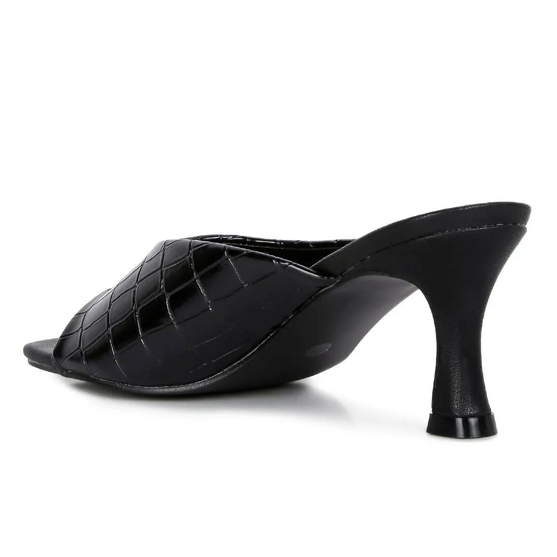 Black Croc Kitten Heel Sliders.