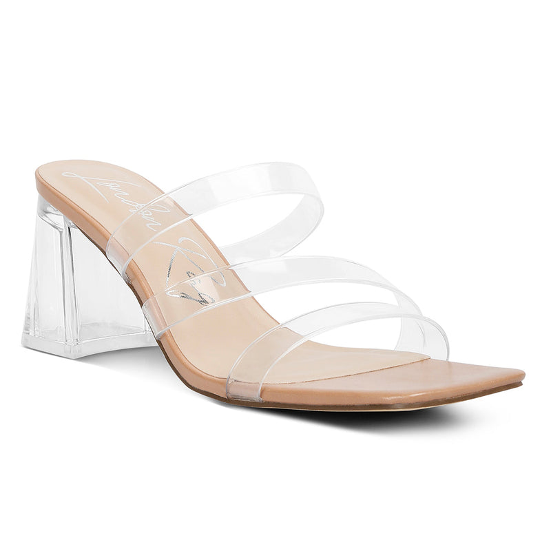 Chartz Multiple Straps Clear Heel Sandals.