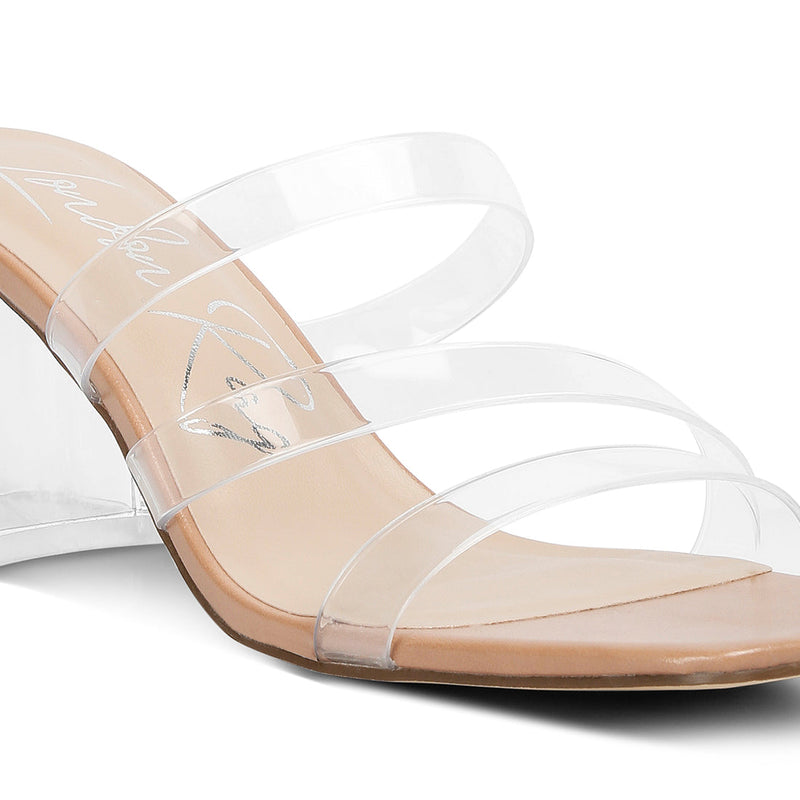 Chartz Multiple Straps Clear Heel Sandals.