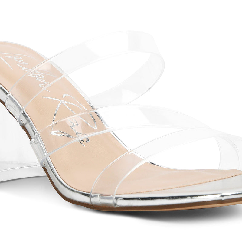 Chartz Multiple Straps Clear Heel Sandals.