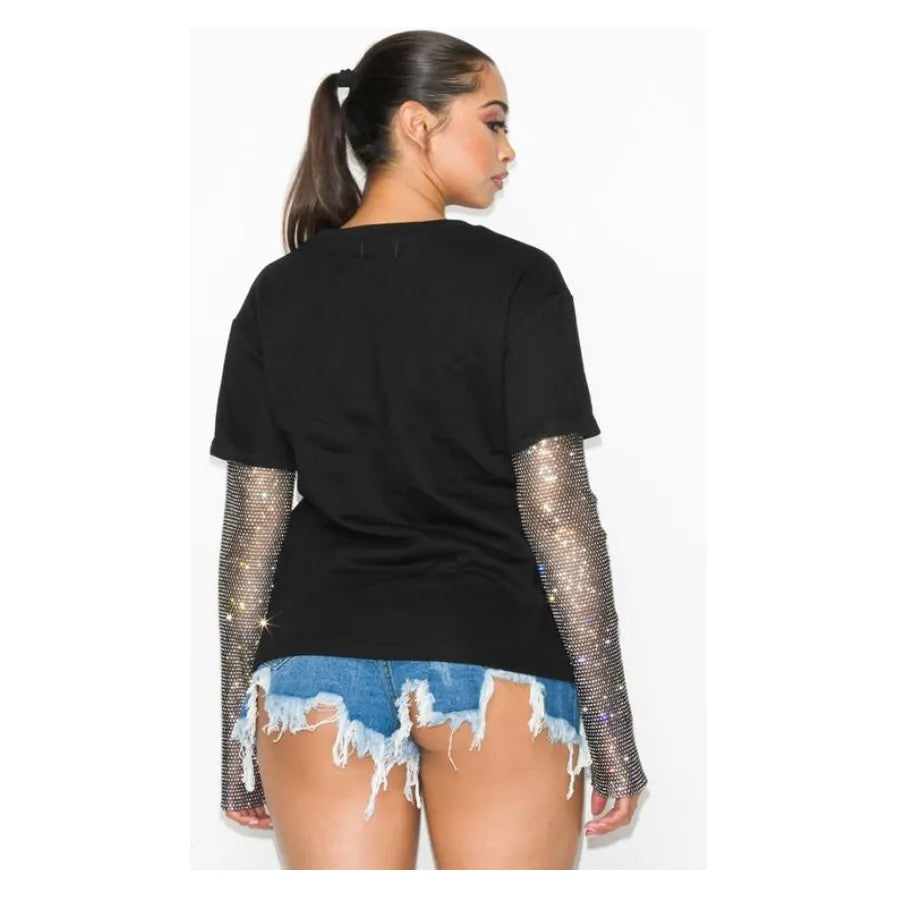 Elena Sequin Sleeve T-Shirt.