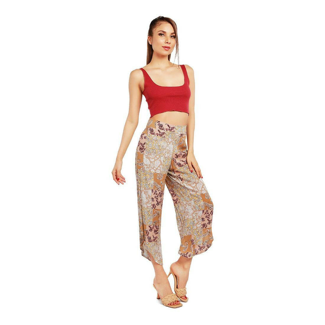 floral patchwork print pants.