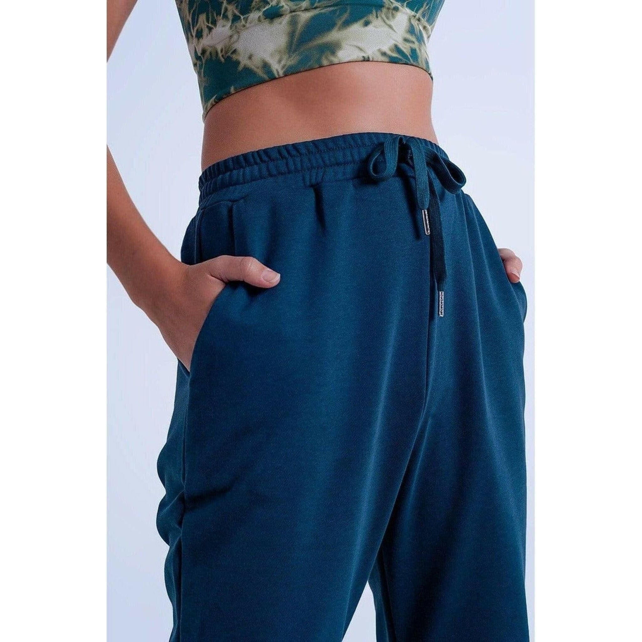 Adjustable Waistband Joggers in Dark Green.