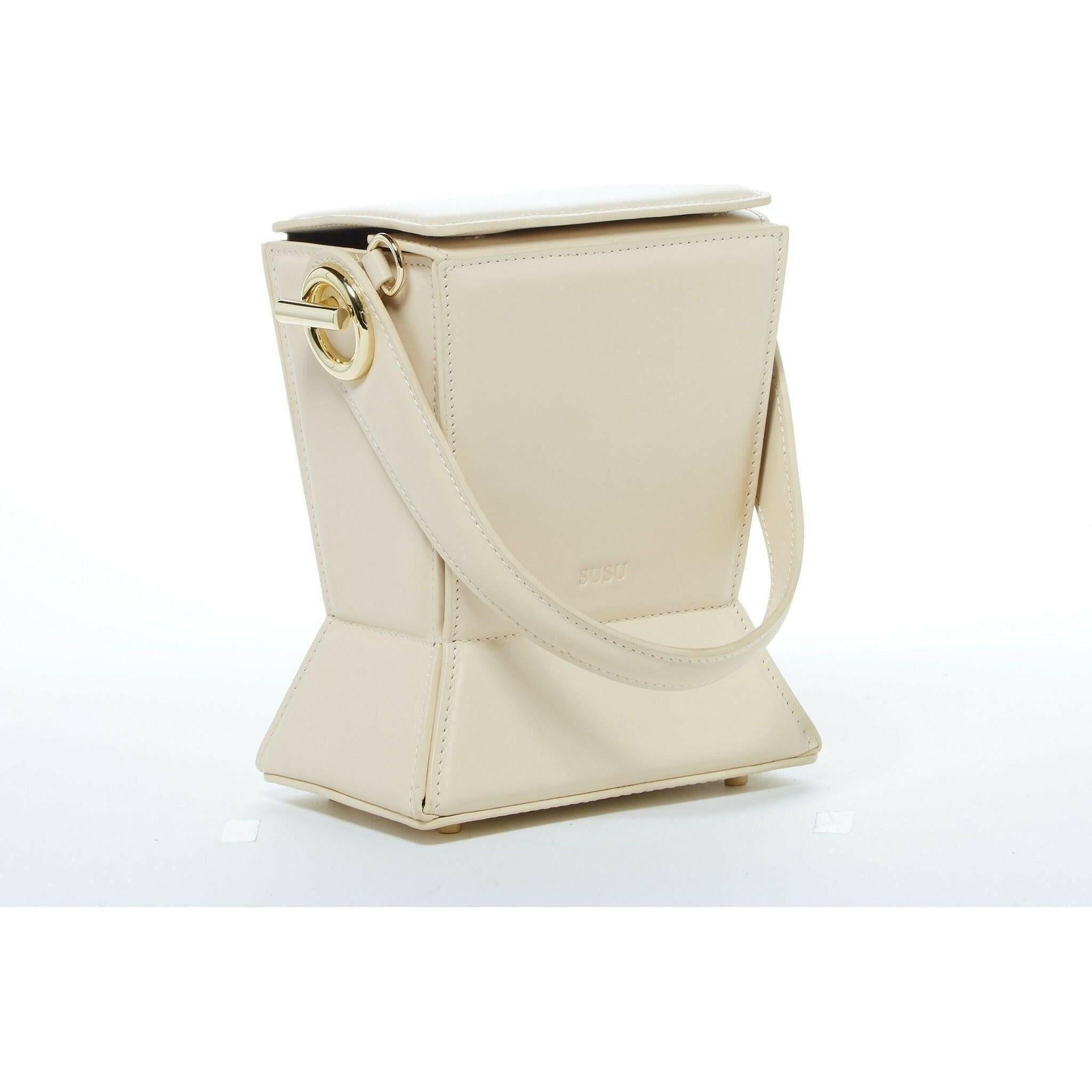 Amber Leather Bucket Bag in Creamy Off White.